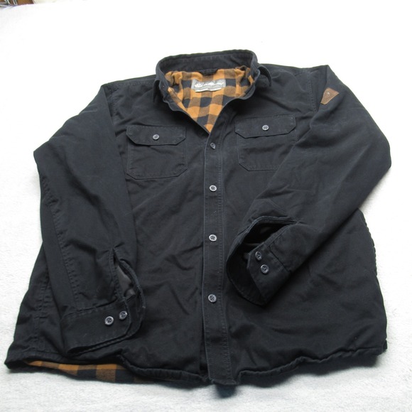 Eddie Bauer Shirt Jacket Men Large Black Pockets Flannel Lined‎ Heavy Outdoor - Picture 1 of 12